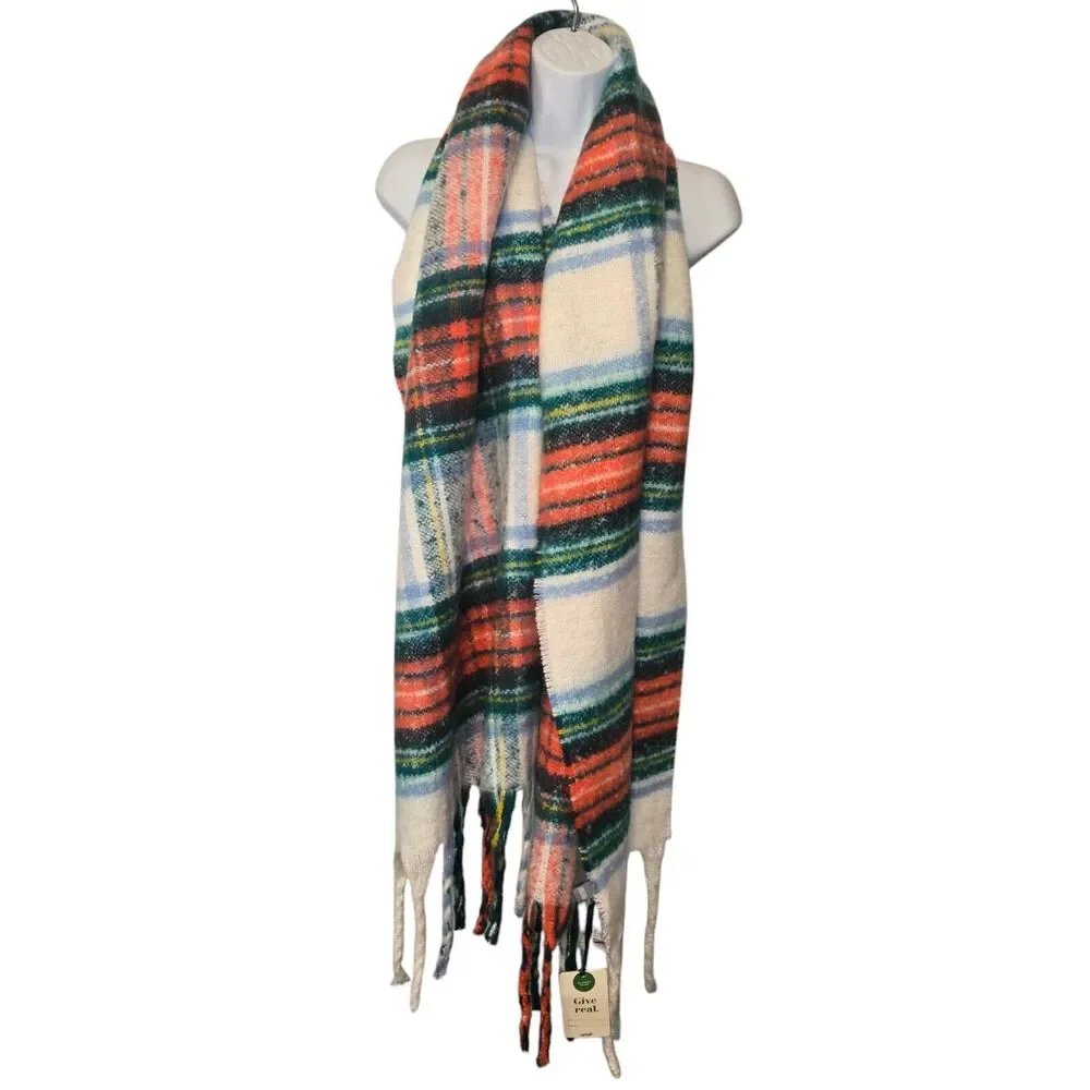 Aerie Super Soft Plaid Oversized Blanket Scarf Large Boho Cabin Core 19.5